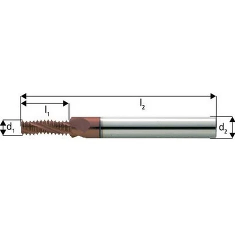 Fraise à Fileter GF en Carbure Monobloc avec Arrosage Central - M10, Pas 1,50 mm, Lames L1 21,7 mm - Revêtement TiCN 3 Fraise à Fileter GF en Carbure Monobloc avec Arrosage Central - M10, Pas 1,50 mm, Lames L1 21,7 mm - Revêtement TiCN