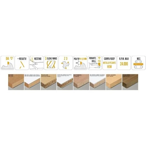 Fraise Nesting Hélicoïdale en Diamant Z3+3 pour Défonceuse - MTEC041.1 | D12, LT70, AX20° 4 Fraise Nesting Hélicoïdale en Diamant Z3+3 pour Défonceuse - MTEC041.1 | D12, LT70, AX20° – Image 2
