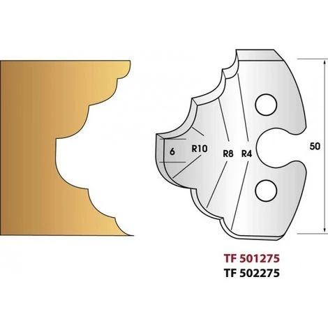 LEMAN Paire de Fers de Toupie Hauteur 50 mm N° 275 - Congé et Quart de Rond Multiples | Porte-outils de Toupie 3 LEMAN Paire de Fers de Toupie Hauteur 50 mm N° 275 - Congé et Quart de Rond Multiples | Porte-outils de Toupie