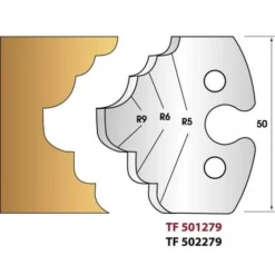 LEMAN Paire de Fers de Toupie Hauteur 50 mm N° 279 - Quart de Rond et Congés Multiples pour Porte-Outils de Toupie