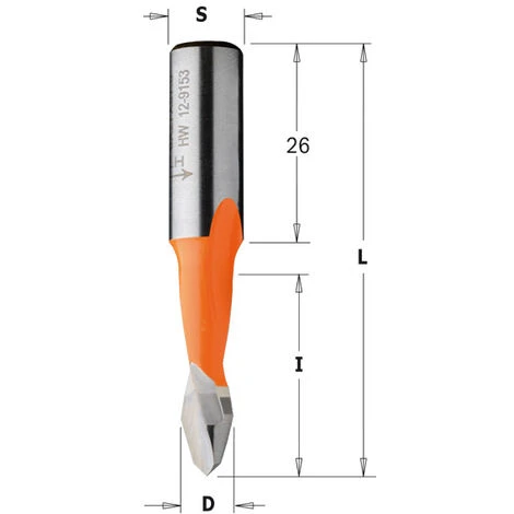 CMT ORANGE TOOLS 313.050.41 Mèche à Tourillonner HW D=5x27x57.5 S=10x26 DR - Fraise Pour Défonceuse, Affleureuse Et Toupie 4 CMT ORANGE TOOLS 313.050.41 Mèche à Tourillonner HW D=5x27x57.5 S=10x26 DR - Fraise Pour Défonceuse, Affleureuse Et Toupie – Image 2