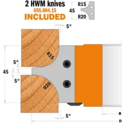 CMT ORANGE TOOLS 694.004.35 Porte-Outils pour Quart de Rond HW R=15/20 D=132x25x35 - Porte-Outils de Toupie -Toupie Soldes 1662379 3