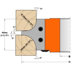 CMT ORANGE TOOLS 695.004.15 Jeu de Couteaux pour Quart de Rond R=15/20 45x34,5x2 - Porte-outils De Toupie