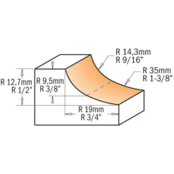 CMT ORANGE TOOLS 837.222.11 HM-FR - Fraise à gorge D=22.2x12.7 R=6.4 S=1/4' DR pour défonceuse, affleureuse et toupie -Toupie Soldes 1663398 3