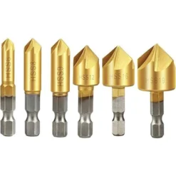 LITZEE Fraises A Bois 6pcs - Fraise Conique 90° HSS, Fraise à Chanfreiner Carbure - 6mm, 8mm, 9mm, 12mm, 16mm, 19mm - Pour Défonceuse, Affleureuse Et Toupie