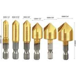 LITZEE Fraises A Bois 6pcs - Fraise Conique 90° HSS, Fraise à Chanfreiner Carbure - 6mm, 8mm, 9mm, 12mm, 16mm, 19mm - Pour Défonceuse, Affleureuse Et Toupie -Toupie Soldes 26862521 3