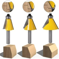 LANGRAY 3pcs Fraises à Chanfreiner 8mm pour Bois - 15°, 22,5°, 30° - Outil de Travail du Bois pour Défonceuse, Affleureuse et Toupie