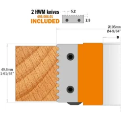 CMT ORANGE TOOLS 694.008.50 Porte-Outils de Toupie Bouvetage Dents de Scie HW Z2 D=105x49,6x50 - Haute Précision -Toupie Soldes 3414394 3