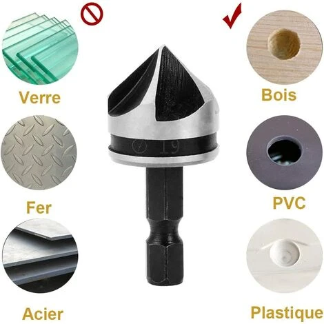 SUN FLOWER 3 Pièces De Foret à Chanfreiner Hexagonal 5 Fentes - 12 mm / 16 mm / 19 mm - Pour Bois et Métal 5 SUN FLOWER 3 Pièces De Foret à Chanfreiner Hexagonal 5 Fentes - 12 mm / 16 mm / 19 mm - Pour Bois et Métal – Image 3