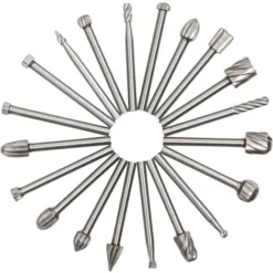ABCRITAL 20 Pcs Fraises Rotatives HSS avec Tige 3mm pour Dremel - Idéal pour Bois, Gravure et Bricolage - Argent