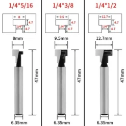 Jeu de 3 Fraises en T pour Défonceuse - 8/9.5/12.7mm - Lame de Haute Qualité pour Rainurage Précis -Toupie Soldes 40254584 2