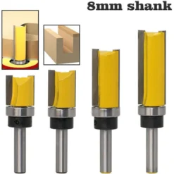 GUAZHUNIFR Fraise à Bois 4 Pièces pour Défonceuse, Affleureuse et Toupie - 8 mm - Ensemble de Bits de Routeur pour Modèles et Finitions