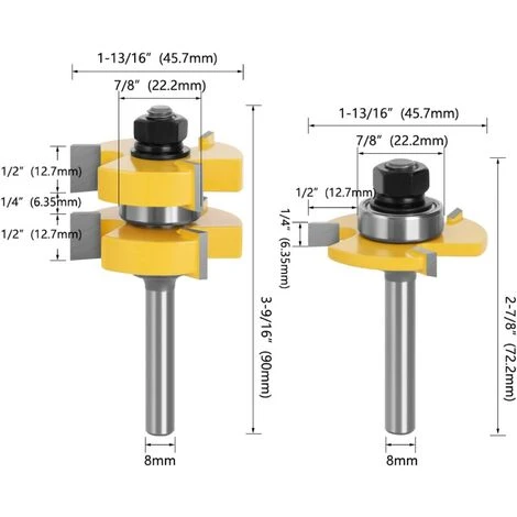 Jeu de Fraises en T 8mm pour Bois - 3 Dents, Queue Langue Appariée - Outil de Coupe pour Défonceuse, Affleureuse et Toupie - Triomphe 4 Jeu de Fraises en T 8mm pour Bois - 3 Dents, Queue Langue Appariée - Outil de Coupe pour Défonceuse, Affleureuse et Toupie - Triomphe – Image 2