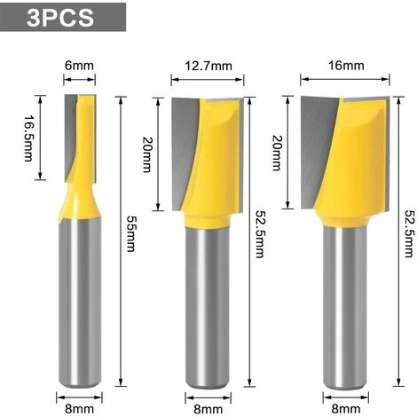TINOR 8mm Fraises Droites en Carbure - Ensemble de 3 Pièces pour Défonceuse, Affleureuse et Toupie 4 TINOR 8mm Fraises Droites en Carbure - Ensemble de 3 Pièces pour Défonceuse, Affleureuse et Toupie – Image 2