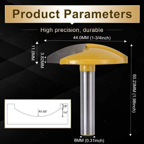 ALMI Fraise Horizontale Pour Toupie - Tige 8mm, Largeur 1-3/4", Rayon 1.65" - Idéal pour Défonceuse, Affleureuse et Toupie 4 ALMI Fraise Horizontale Pour Toupie - Tige 8mm, Largeur 1-3/4", Rayon 1.65" - Idéal pour Défonceuse, Affleureuse et Toupie – Image 2