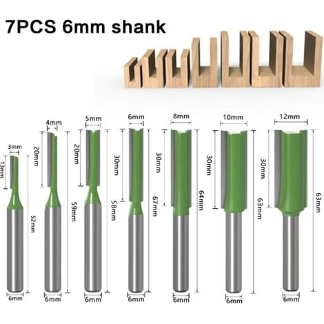 GRID COOL 7Pcs Fraise Droite à Queue de 6mm - Lot de Fraises en Carbure de Tungstène pour Bois - 3mm à 12mm 4 GRID COOL 7Pcs Fraise Droite à Queue de 6mm - Lot de Fraises en Carbure de Tungstène pour Bois - 3mm à 12mm – Image 2