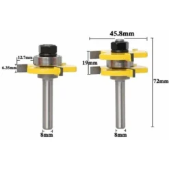 AOUGO Fraise Rainure et Languette 3 Cannelures 8mm Tige T - Outil Professionnel pour Bois -Toupie Soldes 58575605 3