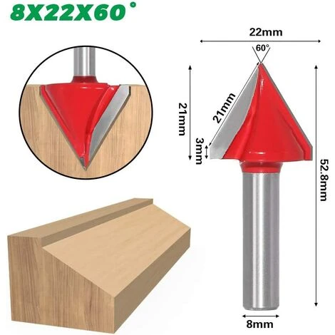 ALMI 6Pcs Fraise à Rainurer Droit En V, 60° 90° 120°, Queue de 8mm, Fraise à Bois 3D En V pour CNC 4 ALMI 6Pcs Fraise à Rainurer Droit En V, 60° 90° 120°, Queue de 8mm, Fraise à Bois 3D En V pour CNC – Image 2