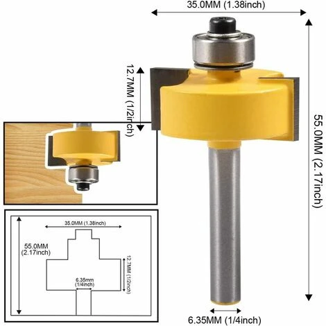 IRISFR Mèche de Routeur à Feuillure 1/4'' avec 6 Roulements Réglables - Fraise à Rainurer en Carbure Cimenté pour Travail du Bois et Bricolage 4 IRISFR Mèche de Routeur à Feuillure 1/4'' avec 6 Roulements Réglables - Fraise à Rainurer en Carbure Cimenté pour Travail du Bois et Bricolage – Image 2