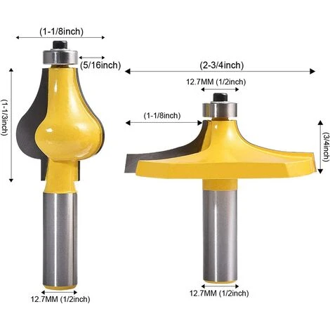 Cisea 2pcs Jeu de Fraises à Main pour Rampe - Défonceuse Standard/Flûte - Tige de 1/2'' pour Escaliers et Rampes 4 Cisea 2pcs Jeu de Fraises à Main pour Rampe - Défonceuse Standard/Flûte - Tige de 1/2'' pour Escaliers et Rampes – Image 2