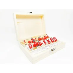 FLYME Fraise Défonceuse 15 Pcs - Kit de Fraises à Rainurer 6.35mm pour Bois - 1/4" Milling Cutter avec Boîtier en Bois