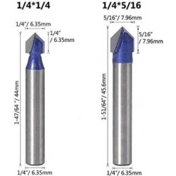4pcs Fraises à Rainurer en Forme V 6.35mm, 7.94mm, 9.52mm, 12.7mm pour Défonceuse, Affleureuse et Toupie - Outil de Coupe du Bois Bleu GrooFoo -Toupie Soldes 60910470 4