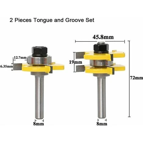 JOORRT Fraise à Rainurer et à Languette 45° avec Mèche de Langue - 8mm Manche - Pour Défonceuse, Affleureuse et Toupie 5 JOORRT Fraise à Rainurer et à Languette 45° avec Mèche de Langue - 8mm Manche - Pour Défonceuse, Affleureuse et Toupie – Image 3