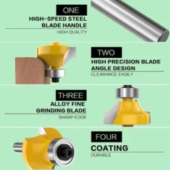 CHANCEY Routeur De Arrondi Fraise Defonceuse 4PCS - Outil de Bordure pour Travail du Bois, SEMAket -Toupie Soldes 64087566 3
