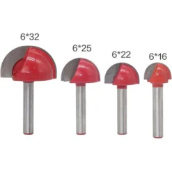 HEGUYEY 4 Pcs 6mm Tige Routeur Core Box Bits CNC Fraise à Rainure Ronde Outils à Bois 16mm/22mm/25mm/32mm - Fraise Pour Défonceuse, Affleureuse Et Toupie