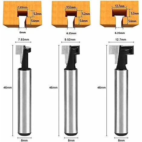 Jeu de 3 Fraises en T pour Défonceuse - 7.93/9.52/12.7mm - Lame Carbure pour Bois - Outils de Menuiserie Professionnels 4 Jeu de 3 Fraises en T pour Défonceuse - 7.93/9.52/12.7mm - Lame Carbure pour Bois - Outils de Menuiserie Professionnels – Image 2