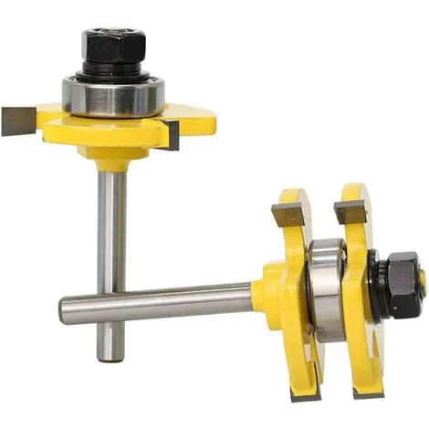 BDD Jeu de 2 Mèches à Languette et Rainure, 3 Dents, Tige 1/4 Pouce, Forme T - Outil de Coupe du Bois pour Défonceuse, Affleureuse et Toupie 3 BDD Jeu de 2 Mèches à Languette et Rainure, 3 Dents, Tige 1/4 Pouce, Forme T - Outil de Coupe du Bois pour Défonceuse, Affleureuse et Toupie