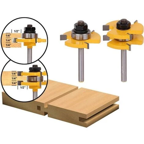 BDD Jeu de 2 Mèches à Languette et Rainure, 3 Dents, Tige 1/4 Pouce, Forme T - Outil de Coupe du Bois pour Défonceuse, Affleureuse et Toupie 4 BDD Jeu de 2 Mèches à Languette et Rainure, 3 Dents, Tige 1/4 Pouce, Forme T - Outil de Coupe du Bois pour Défonceuse, Affleureuse et Toupie – Image 2