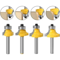 4PCS Routeur De Arrondi Coin Rond, Fraises De Porte D'entrée Avec Tige De 1/4" - Outil De Bordure Pour Fraise à Bois - Adélala