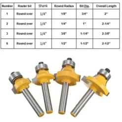 4PCS Fraises à Arrondir les Coins 6.35mm - Rayons 7.92mm/6.35mm/4.76mm/3.18mm pour Défonceuse, Affleureuse et Toupie - Adélala 10 4PCS Fraises à Arrondir les Coins 6.35mm - Rayons 7.92mm/6.35mm/4.76mm/3.18mm pour Défonceuse, Affleureuse et Toupie - Adélala -Toupie Soldes 66382046 4