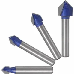 FLETÉÇA 4pcs Fraise à Rainurer en Forme V 6.35mm, 7.94mm, 9.52mm, 12.7mm - Outil de Coupe du Bois Bleu pour Défonceuse, Affleureuse et Toupie
