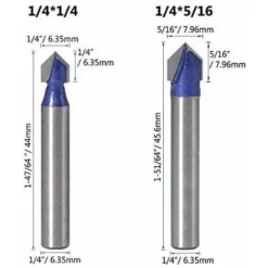 FLETÉÇA 4pcs Fraise à Rainurer en Forme V 6.35mm, 7.94mm, 9.52mm, 12.7mm - Outil de Coupe du Bois Bleu pour Défonceuse, Affleureuse et Toupie -Toupie Soldes 66969998 4