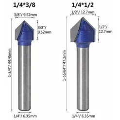 FLETÉÇA 4pcs Fraise à Rainurer en Forme V 6.35mm, 7.94mm, 9.52mm, 12.7mm - Outil de Coupe du Bois Bleu pour Défonceuse, Affleureuse et Toupie -Toupie Soldes 66969998 5