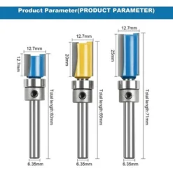 MÈRE ÉTERNEL Fraise Défonceuse Droite, 3PCS 1/4" Mèches de Routeur en Bois de Carbure, Outil de Menuiserie avec Roulement Supérieur -Toupie Soldes 67622068 2
