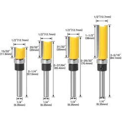 LADACÉE 4 PCS Fraises à Bois 1/4" - Kit de Fraises à Copier en Acier Allié Haute Qualité (12mm, 20mm, 25mm, 38mm) pour Bois Massif, MDF et Panneaux de Particules -Toupie Soldes 68101117 2