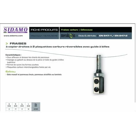 MECABOIS Sidamo - Fraise à Copier à 2 Plaquettes Q8xd19xl50 avec Guide à Billes pour Défonceuse, Affleureuse et Toupie 4 MECABOIS Sidamo - Fraise à Copier à 2 Plaquettes Q8xd19xl50 avec Guide à Billes pour Défonceuse, Affleureuse et Toupie – Image 2